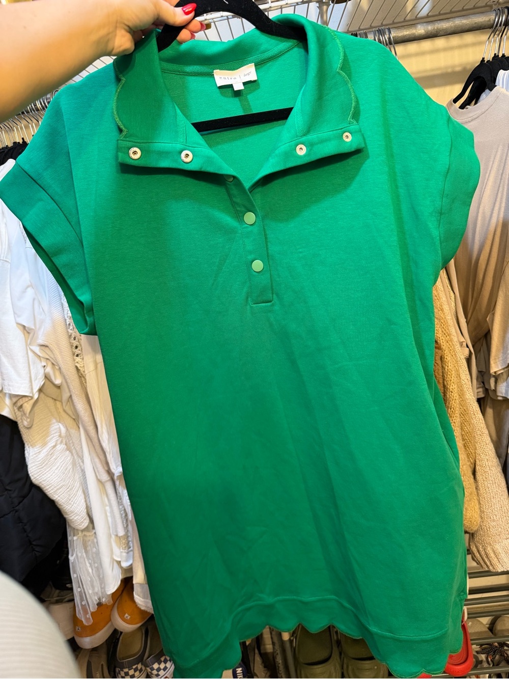 entro Green Short-Sleeve Polo Tunic with Snap Placket